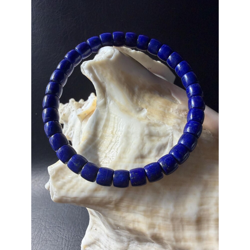 Deep Blue Serenity Natural Lapis Lazuli Barrel Bead Bracelet, 6.2mm Beads GradeA